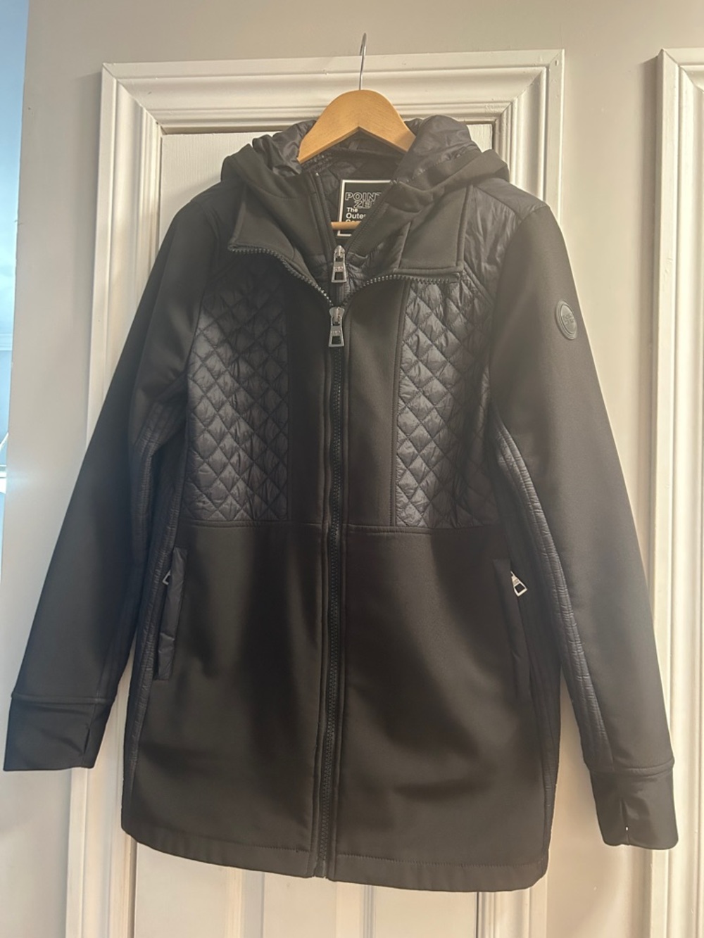Point Zero Black Quilted Panel Hooded Jacket